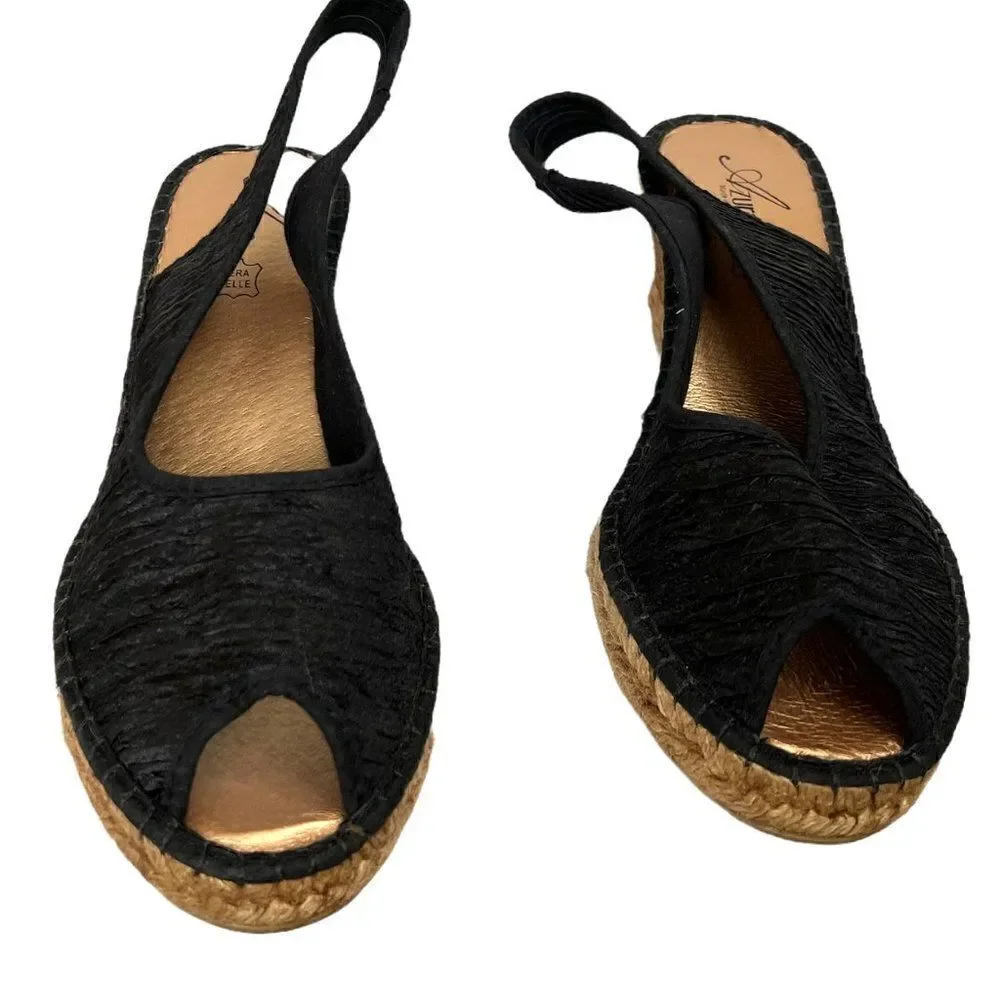 Azura by Spring Step Jeanette Espadrille Wedge Sandal in Black  EU 42/10.5-11M
